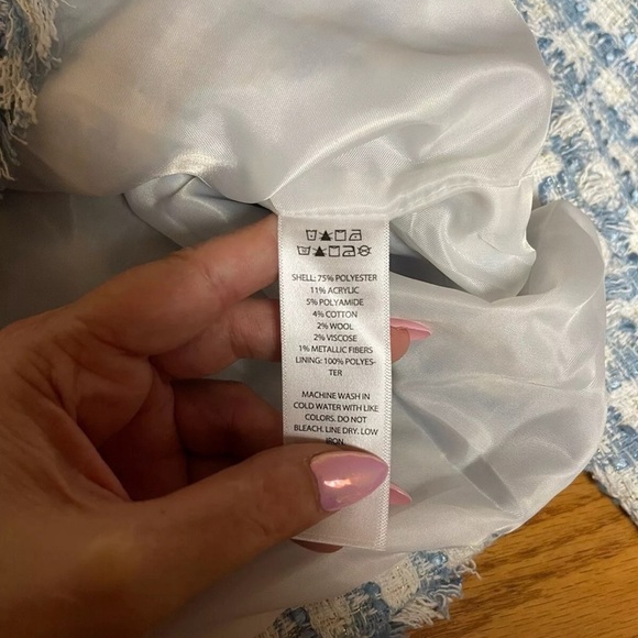 NWT Rachel Zoe Tweed Blue & Gold Blazer Size Large - Picture 8 of 8